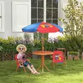 Outsunny Kids Picnic Table and Chair Set, Cowboy Themed Outdoor Garden Furniture w/ Foldable Chairs, Adjustable Parasol - 2