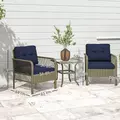 Outsunny 3 Pieces Rattan Bistro Set with Glass Top Coffee Table, Chairs and Cushions for Outdoor, Patio, Balcony, Charcoal Grey - 3