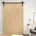 HOMCOM 5ft Bi-Folding Sliding Barn Door Hardware Kit - Black - 2