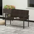 Outsunny 2 Seater Rattan Garden Bench, Outdoor Bench with Quick-Drying Cotton Padding, Wicker Garden Loveseat with Armrests, Steel Frame for Patio, Park, Mixed Brown - 2