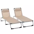 Outsunny Foldable Outdoor Sun Loungers Set of 2, Reclining Lounge Chair Camping Bed Cot with Pillow 4-Level Adjustable Back Aluminium Frame, Khaki - 1
