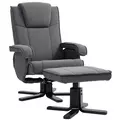 HOMCOM Swivel Recliner Chair with Footstool - Charcoal Grey Velvet - 1