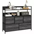 HOMCOM Rustic Chest of Five Fabric Drawers - Black - 1