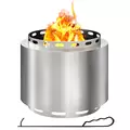 Outsunny Smokeless Fire Pit, 48.5cm Portable Wood Burning Firepit with Poker for Garden Camping Bonfire Party, Stainless Steel, Silver - 1