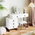 HOMCOM Dressing Table, Vanity Desk with Leaf Shape Mirror, Makeup Table with 5 Drawers, 3-Colour LED Lights, 100x40cm Tabletop, White - 8