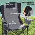 Outsunny Set of 2 Folding Camping Chairs, Padded Camping Chairs with Adjustable Armrests, Portable & Lightweight Folding Camp Chair with Cooler Bag, Cup Holder and Side Pockets, Grey - 4