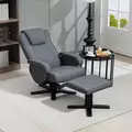 HOMCOM Swivel Recliner Chair with Footstool - Charcoal Grey Linen - 8
