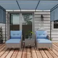 Outsunny 5 Pieces PE Rattan Garden Furniture Set, Wicker Outdoor Sofa Set w/ 2 Armchairs 2 Stools Glass Top Table Cushions, Blue - 7