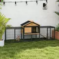 PawHut Wooden Rabbit Hutch Outdoor with Steel Run, Wooden Guinea Pig Cage with Removable Plastic Tray, Asphalt Roof, Ramp - 2