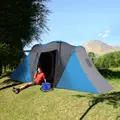 Outsunny Large Camping Tent Tunnel Tent with 2 Bedroom and Living Area, 2000mm Waterproof, Portable with Bag for 4-6 Man, Blue - 2