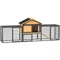 PawHut Wooden Rabbit Hutch Outdoor with Steel Run, Wooden Guinea Pig Cage with Removable Plastic Tray, Asphalt Roof, Ramp - 1