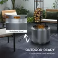 Outsunny Smokeless Fire Pit, 48.5cm Portable Wood Burning Firepit with Poker for Garden Camping Bonfire Party, Stainless Steel, Silver - 6