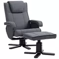 HOMCOM Swivel Recliner Chair with Footstool - Charcoal Grey Linen - 1