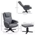 HOMCOM Swivel Recliner Chair with Footstool - Charcoal Grey Linen - 3