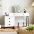HOMCOM Dressing Table, Vanity Desk with Leaf Shape Mirror, Makeup Table with 5 Drawers, 3-Colour LED Lights, 100x40cm Tabletop, White - 9