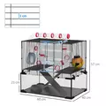 PawHut Gerbil Cage Dwarf Hamster Cage, with Deep Glass Bottom, Tunnels, Hut, Exercise Wheel, 60 x 40 x 57cm - 3