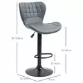 HOMCOM Bar Stools Set of 2 Adjustable Height Swivel Bar Chairs in PU Leather with Backrest & Footrest, Grey - 3