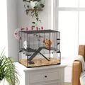 PawHut Gerbil Cage Dwarf Hamster Cage, with Deep Glass Bottom, Tunnels, Hut, Exercise Wheel, 60 x 40 x 57cm - 2