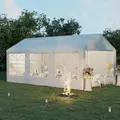 Outsunny 6m x 3m Garden Gazebo Marquee Wedding Shelter Level 4 Wind Protection, White - 2