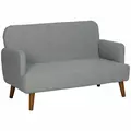 HOMCOM Velvet Feel Fabric 2 Seater Sofa, Small Sofa Loveseat with 21cm Thick Padding and Wood Legs, Grey - 1