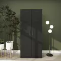 HOMCOM Double Panel Door Wardrobe, with Shelves - Black - 2
