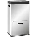 HOMCOM 56L Triple Compartment Stainless Steel Kitchen Bin, with Deodoriser Holders and Wheels - Silver Tone - 1