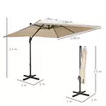 Outsunny 2.7 x 2.7 m Cantilever Parasol, Square Overhanging Umbrella with Cross Base, Crank Handle, Tilt, 360° Rotation and Aluminium Frame, Cream White - 3