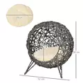 PawHut Rattan Elevated Cat Bed House Kitten Basket Ball Shaped Pet Furniture w/ Removable Cushion - Silver-Tone and Grey - 3