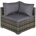 Outsunny Outdoor PE Rattan Corner Sofa, Garden Wicker Furniture Single Sofa Chair w/ Cushions, Deep Grey - 1