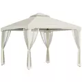 Outsunny 3 x 3 m Metal Gazebo, Garden Pavillion, Double Roof Outdoor Canopy Shelter with Mesh Sidewalls, Cream White - 1