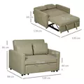 HOMCOM Loveseat Sofa Bed, Convertible Bed Settee with 2 Cushions, Side Pockets for Living Room, Light Brown - 3
