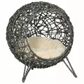 PawHut Rattan Elevated Cat Bed House Kitten Basket Ball Shaped Pet Furniture w/ Removable Cushion - Silver-Tone and Grey - 1