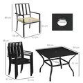 Outsunny 5 Pieces Garden Dining Set with Cushions, Outdoor Patio Table and 4 Stackable Chairs, Metal Top Table with Umbrella Hole, Black - 3