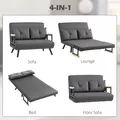 HOMCOM 4-in-1 Velvet-Feel Double Sofa Bed, with Pillows - Dark Grey - 4