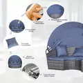 Outsunny Outdoor PE Rattan Garden Furniture with Cushioned, Patio Wicker Conversation Furniture Set, Round Daybed with Retractable Canopy, Coffee Table and Three Pillows, Grey/Blue Grey - 5