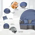 Outsunny Outdoor PE Rattan Garden Furniture with Cushioned, Patio Wicker Conversation Furniture Set, Round Daybed with Retractable Canopy, Coffee Table and Three Pillows, Grey/Blue Grey - 5