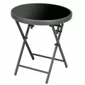 Outsunny Φ45cm Garden Side Table, Outdoor Round Folding Patio Table with Imitation Marble Glass Top, Small Coffee Table, Black - 1