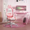HOMCOM Cat Ear and Paw Reclining Office Chair, with Footrest - Pink/White - 2