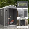 Outsunny 6x4.5ft Garden Storage Shed, Lockable Shed for Small Terraced Gardens with Double Doors, Window, Vent and Plastic Roof, Low Maintenance, Grey - 5