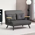 HOMCOM 4-in-1 Velvet-Feel Double Sofa Bed, with Pillows - Dark Grey - 8