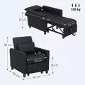 HOMCOM 3-In-1 Linen-Look Single Chair Bed with 11cm Thick Adjustable Back & Eucalyptus Wood Sofa Frame - Black - 3