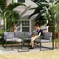 Outsunny Three-Piece L Shaped Garden Furniture Set with Cushions - Grey - 2