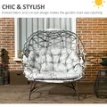 Outsunny 2 Seater Egg Chair Outdoor, Folding Weave Garden Furniture Chair with Cushion, Cup Pockets - Light Grey - 4