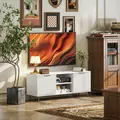 HOMCOM Modern TV Stand Cabinet for TVs up to 55", TV Unit with 2 Open Shelves and 2 Cabinets, Entertainment Centre with Cable Management for Living Room, White - 2