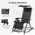 Outsunny Garden Rocking Chair Folding Recliner Outdoor Adjustable Sun Lounger Rocker Zero-Gravity Seat with Headrest Side Holder Patio Deck - Black - 6