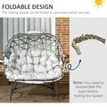 Outsunny 2 Seater Egg Chair Outdoor, Folding Weave Garden Furniture Chair with Cushion, Cup Pockets - Light Grey - 6