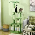 PawHut 142cm Cat Tree Tower, with Scratching Post, Hammock, Toy Ball, Platforms - Green - 2