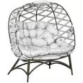 Outsunny 2 Seater Egg Chair Outdoor, Folding Weave Garden Furniture Chair with Cushion, Cup Pockets - Light Grey - 1