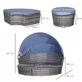 Outsunny Outdoor PE Rattan Garden Furniture with Cushioned, Patio Wicker Conversation Furniture Set, Round Daybed with Retractable Canopy, Coffee Table and Three Pillows, Grey/Blue Grey - 3