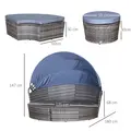 Outsunny Outdoor PE Rattan Garden Furniture with Cushioned, Patio Wicker Conversation Furniture Set, Round Daybed with Retractable Canopy, Coffee Table and Three Pillows, Grey/Blue Grey - 3